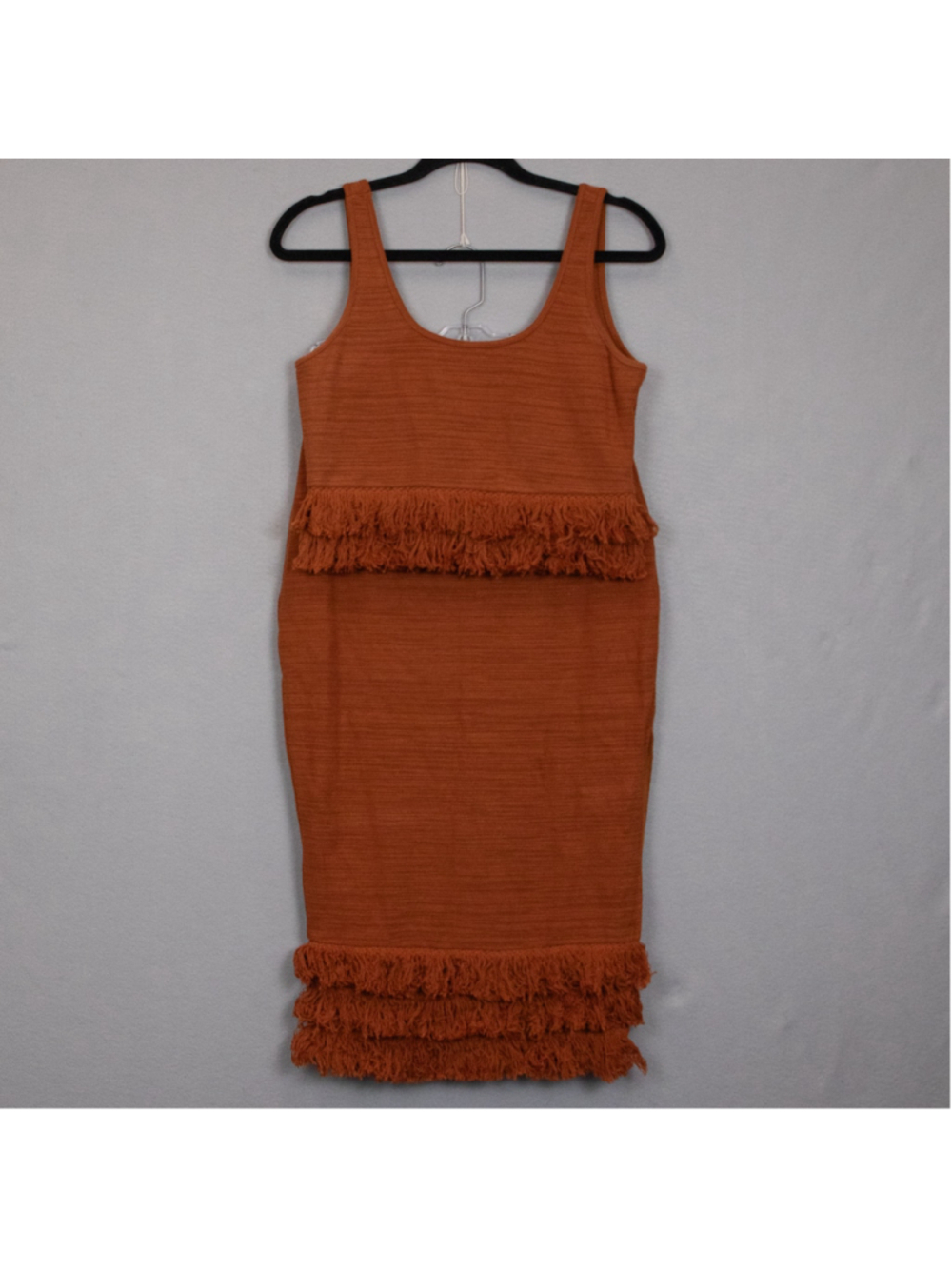 Saylor Staunton rust fringe tank top & pencil skirt set-S